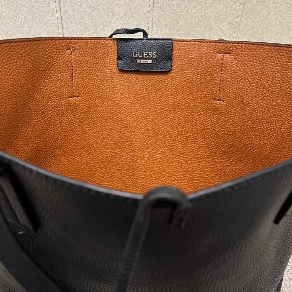Guess black leather tote bag.